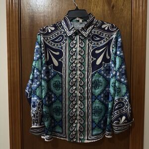 Her…Bottari Size S Floral Button Down Long Sleeve Blouse Western Hippy Bohemian